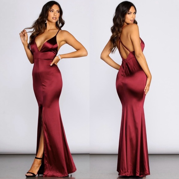 raelynn satin cross strap dress